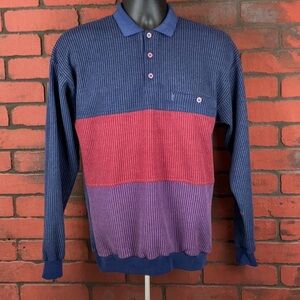 Vintage Hukapoo Men’s Medium Polo Shirt – Retro Striped Knit – Casual, 80s Style